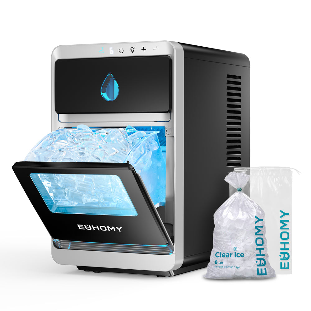 EUHOMY Luna Portable Crystal Crescent Ice Maker Countertop with Ice Bag Set (50 pcs)– Melts 30 Mins Lower, Rapid Ice Making in 12 Mins, Real-Time Status Visibility