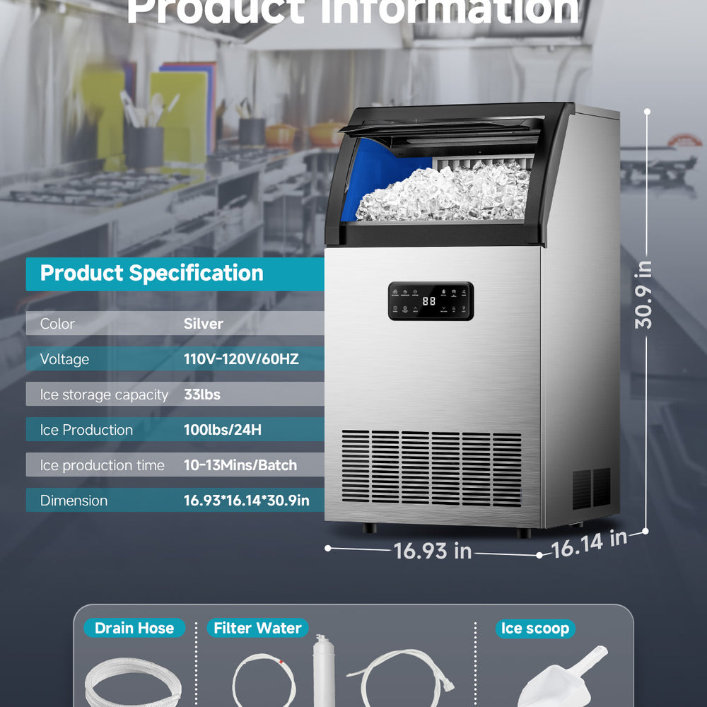
                      
                        Euhomy Freestanding Ice Maker, 105 lbs/24H, Water Filter, Stainless Steel Build, Ideal for Restaurants & Bars
                      
                    