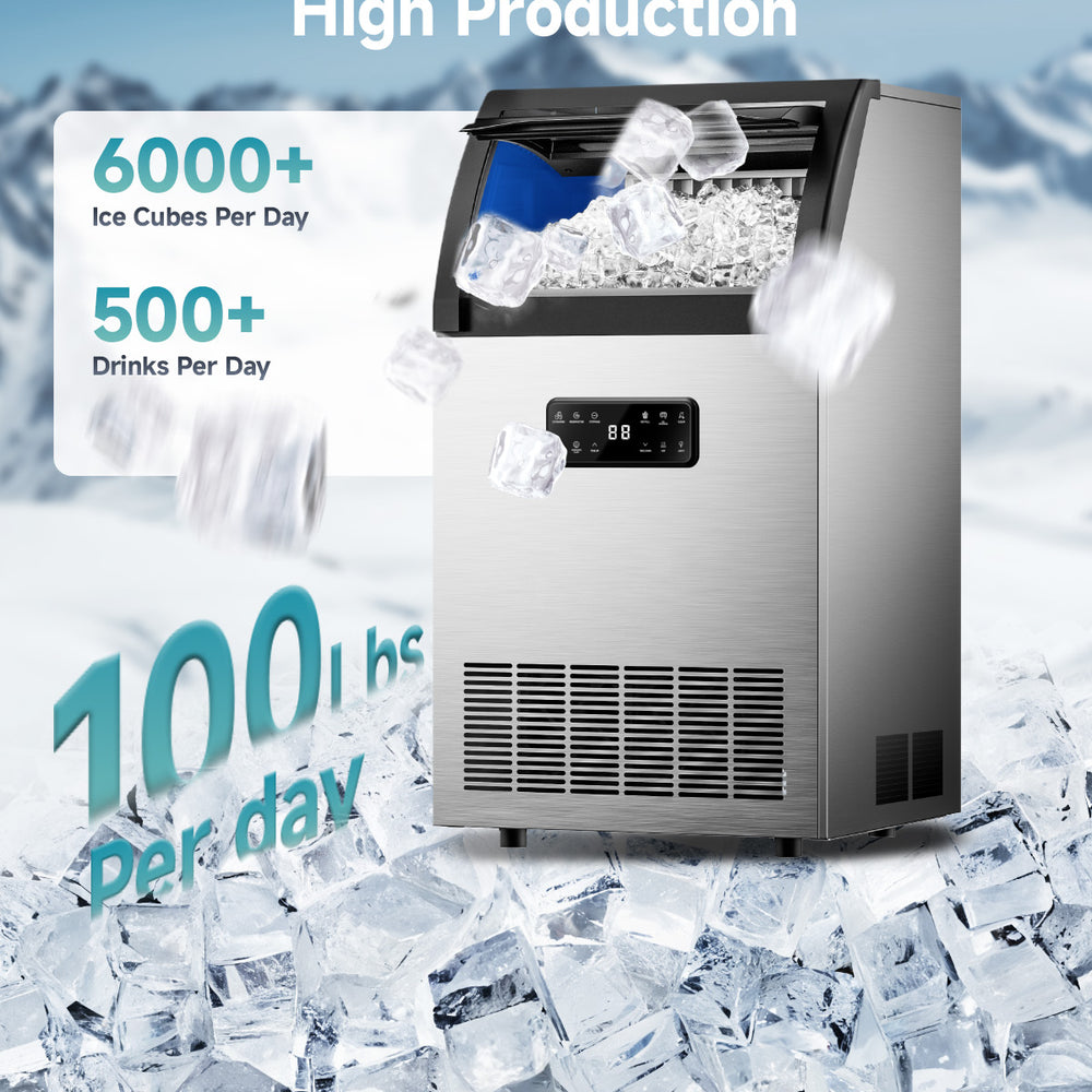 
                      
                        Euhomy Freestanding Ice Maker, 105 lbs/24H, Water Filter, Stainless Steel Build, Ideal for Restaurants & Bars
                      
                    